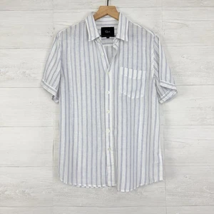 Rails Mens Carson Button Up Shirt Size M Striped White Linen Blend Short Sleeve - Picture 1 of 14
