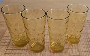 Vintage Anchor Hocking Amber Thumbprint Drinking Glasses- Set Of 4 - Picture 1 of 2