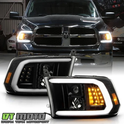 2009-2018 Dodge Ram 1500 Black LED Tube w/ Signal Dual Projector Headlights Pair - Imagem 1 de 4