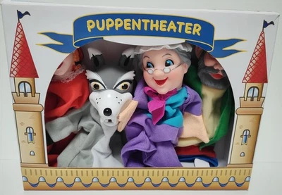 Kasperle Theater Puppen, Handpuppenset Rotkäppchen, Wolf, Großmutter, Jäger, NEU - Bild 1 von 3