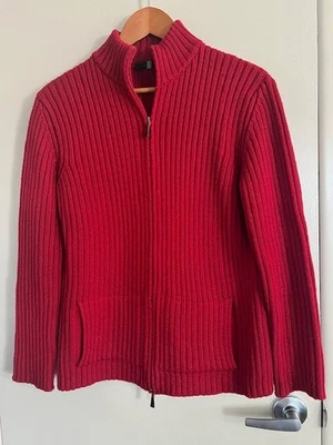 Max Mara Weekend 女式大号红色重型羊毛罗纹针织 LS 全拉链毛衣 — 第 1/4 张图片