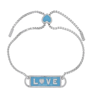 Pulsera ajustable Judith Ripka circonita cúbica/diamante simulante, esmalte y plata “Love” Foto 1 de 4