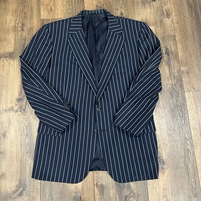Vtg Holland & Sherry Men's Pinstriped Navy Blazer Not Sized Measurements In Pics - Image 1 of 4