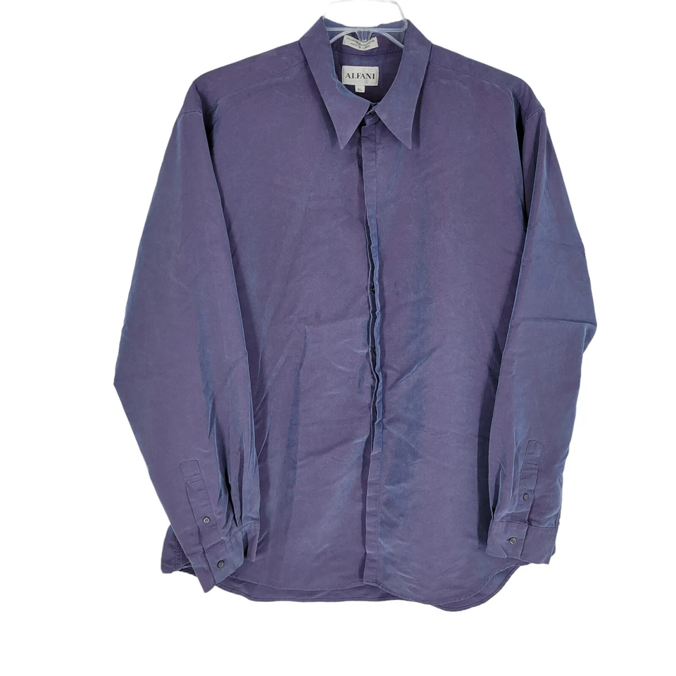 Рубашка на пуговицах Alfani XL с длинным рукавом фиолетовая/синяя повседневная полиэстер вискоза - Изображение 1 из 3
