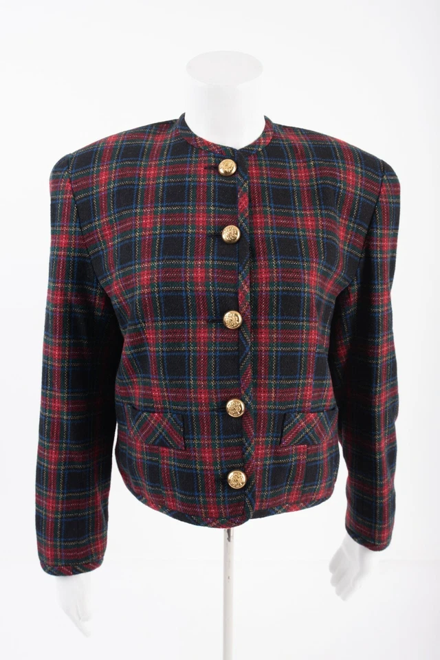 Blazer Traje Chaqueta Orvis Mujer Talla 8 Rojo Verde Azul Cuadros Lana De Colección EE. UU. Foto 1 de 4