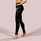 Wet Look Slim Tight Pants High Waisted Faux Leather Leggings For Women