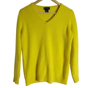 C by Bloomingdale’s Yellow 100% Cashmere V-Neck Long Sleeve Sweater Size Large - Picture 1 of 10