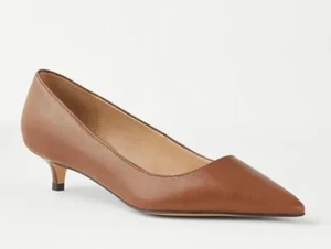 ANN TAYLOR RICH TOFFEE CAMEL LEATHER POINTY TOE KITTEN HEEL PUMPS HEELS SHOES 7 - Picture 1 of 5