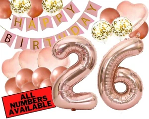 26th Birthday Decorations For Her - Pink and Rose Gold Theme - Balloons, Banner - Picture 1 of 6