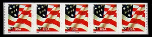 UNITED STATES, SCOTT # 3632, COIL STRIP OF 5 PNC #2222A YEAR 2002 37¢ USA FLAG - Picture 1 of 1
