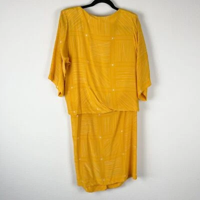 Vintage Liz Claiborne Silk Dress Womens 8 Yellow Blouson Midi 3/4 Sleeve 80s - Image 1 of 4