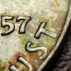 1957-D 50c Franklin Silver Half Dollar - Rainbow Accent Toning - BU - SKU-H3132