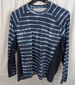 Lands' End Mens Top Activewear Size XL Blue Striped Long Sleeve Sun Shirt - Picture 1 of 11