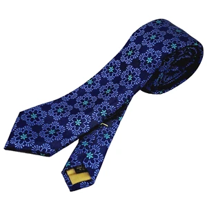 Allen Edmonds Men's Classic Necktie Blue Floral Gold Handcrafted 100% Silk USA - Picture 1 of 14