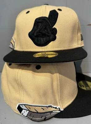 Cleveland Indians Wahoo Tan New Era Fitted Club 59Fifty Hat Custom Feather NEW - Image 1 of 4
