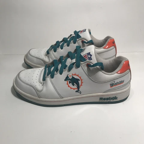 Miami Dolphin Reebok Shoes NFL Size 11.5Men's Shoe/Sneaker. White, Green, Orange Cover