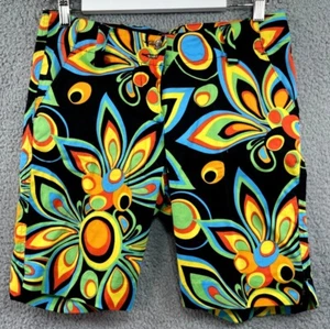 LOUDMOUTH Golf Shorts Women’s Size 2 Shagadelic Black Floral Stretch Groovy - Picture 1 of 16