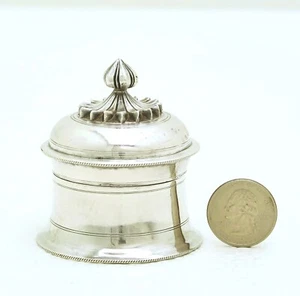 Muhgal Indian style Solid Silver Jam Pot or Ink well  Box w Finial Lid 85 grams - Picture 1 of 8