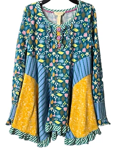 Matilda Jane Footpath Tunic Dress 10 Long Sleeve Swing Woods Mushroom Blue Green - Picture 1 of 7