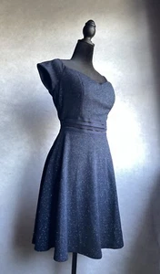 Sequin Heart A Line Blue Glitter Dress Off Shoulder In Size 11 - Picture 1 of 10