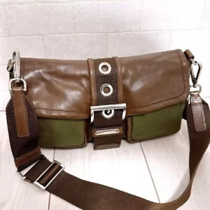 PRADA Buckle Handbag Shoulder Bag Nylon Leather Brown Used Auth Excellent+ JAPAN - Picture 1 of 10