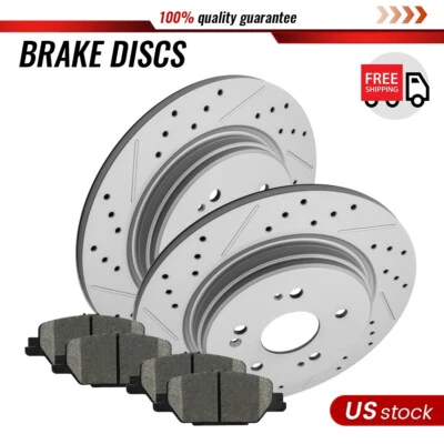Rear Drilled Disc Brake Rotors and Ceramic Pads Kit for 2017-2022 Honda CR-V - Image 1 of 4
