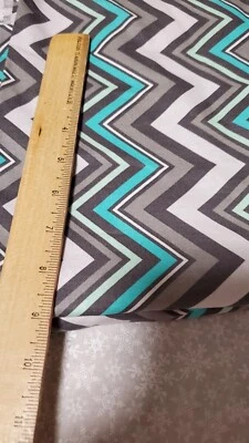 ABSTRACT Chevron Grey Teal White Turquoise EMMA AND MILA 1.5 YARD FABRIC - Image 1 of 2