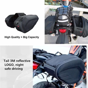 US Pair Motorcycle Saddlebags Throw Over Luggage Saddle Bags Panniers Helmet Bag - Foto 1 di 14