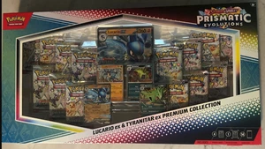 Pokemon PRISMATIC EVOLUTIONS Lucario & Tyranitar EX Premium Collection In Hand - Picture 1 of 1