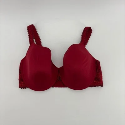 Chantelle Red Lace Trim Underwire Bra 34DDD Full Coverage Padded - Image 1 of 4