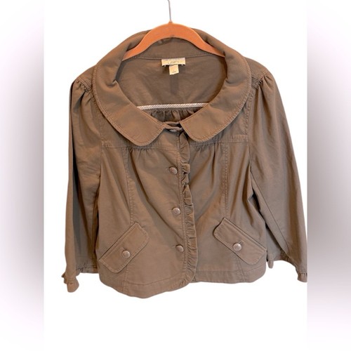 VALENTINO Blazer giacca leggero Loft Ruffle Trim Sweetheart marrone Cottagecore grande