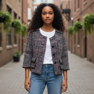 Giacca blazer Ann Taylor LOFT lana monopetto tweed taglia 6 viola rosa - Foto 1 di 6