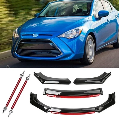 For Toyota Yaris/ R 2005-20 Front Bumper Lip Red Layer Splitter Spoiler Black +R - Изображение 1 из 4