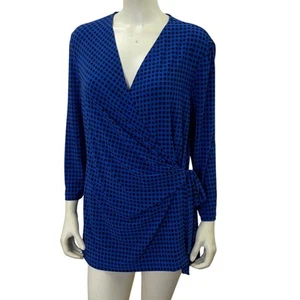Anne Klein Blue & Black Polka Dot Wrap L sleeve top XL NWT - Picture 1 of 5