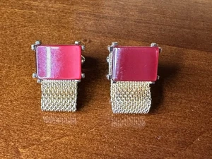 Gemelli Vintage Swank Pietra Rossa Lucite Tono Oro Maglia Avvolgenti #3D - Foto 1 di 6