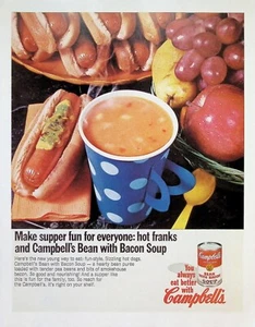 VINTAGE 1960er Jahre Druckanzeige ~ Campbell's Bean mit Specksuppe ~ Machen Sie das Abendessen Spaß... - Bild 1 von 1