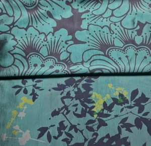 Soft Taffeta Fabric Floral Design Petrol and Dark Navy 55" Wide - Picture 1 of 10