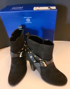 Suede Ankle Boots with Straps NEW Black Size 7.5 - Picture 1 of 6