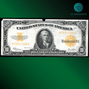 1922 $10 Ten Dollars Gold Certificate, HILLEGAS NOTE, VERY FINE, 15981 - Picture 1 of 2