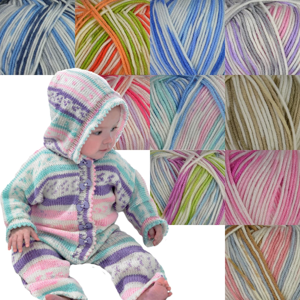 King Cole Cherish DK 100% Acrylic Self Patterning Knitting Yarn 100g Balls