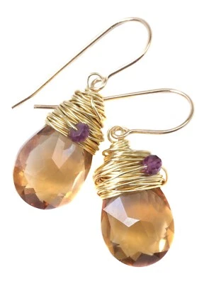 Spyglass Designs Earrings made w/ Crystal Imperial Topaz 14k Solid Gold Wrap - Image 1 of 4