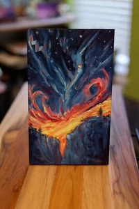 Sunset Landscape Oil painting Nature Art Fire Night Sky - Picture 1 of 4