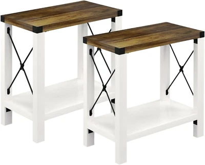 Farmhouse End Table for Small Spaces, Set of 2,Narrow Side End Table with Storag - Image 1 of 4