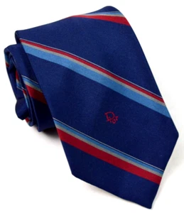 Neck Tie VTG Christian Dior 60s 70s Blue Red Stripe Silk Blend Tie 57" x 3" - Picture 1 of 10