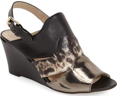 NEW AGL Womens Triple Leather/Patent Wedge Slingback Sandal 37/US 7 Black Combo - Image 1 of 4