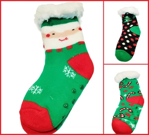 Little Kids Christmas Fluffy Fuzzy Cozy Slipper Socks with Grippers Warm - Picture 1 of 19