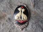 CAT (S) IN LOVE HAND PAINTED CAMEO BROOCH- PIN, HEART, GOTHIC, PUNK, STEAMPUNK