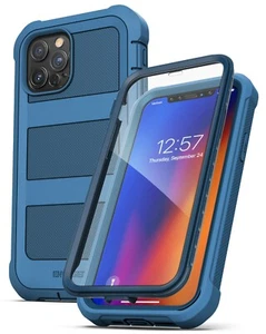 iPhone 12 Pro Max Case w/ Built-In Screen Protector Protective Full Cover Blue - Photo 1 sur 7