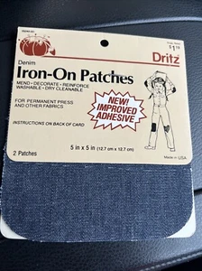 Vintage 80s Dritz Iron On No Sewing Patch Kit Two Patches Denim Knees Rips 1985 - Picture 1 of 3