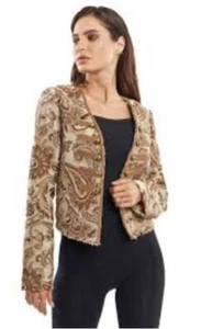 Chaqueta corta de cachemira caqui inspirada en el barroco Adore dobladillo crudo venta al por menor $150 S nueva con etiquetas - Imagen 1 de 12